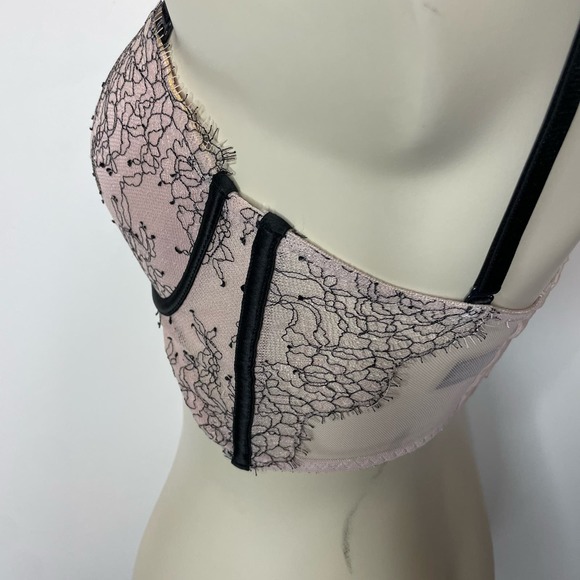 B13 Victoria's Secret Bra 32C Pink Black Lace Padded Lined Underwire Feminine - Picture 3 of 6